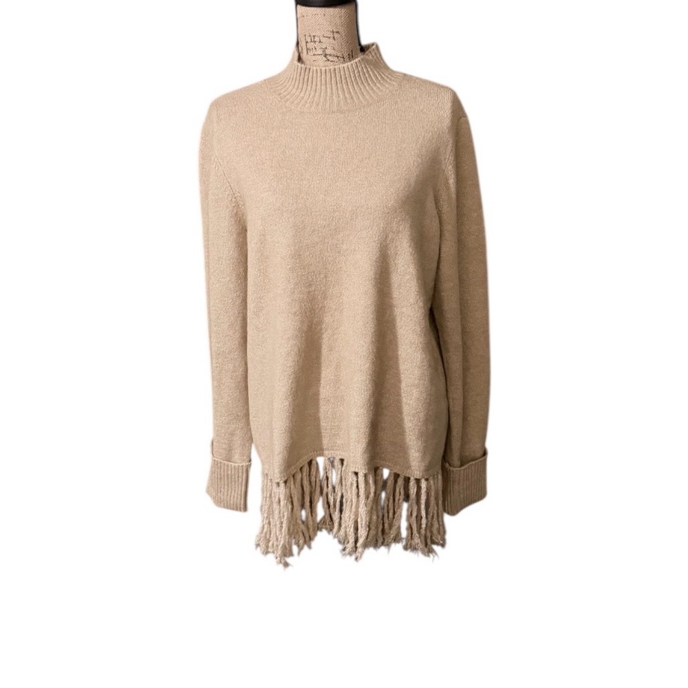 Lee Beige‎ Cowl Neck Sweater with Fringe
